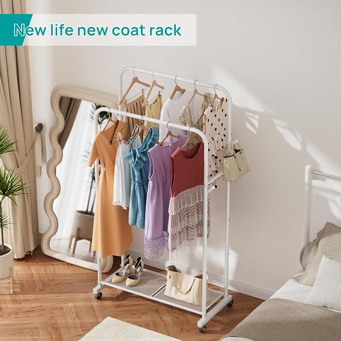 SINGAYE Wardrobe Standing Closet Clothing Rack With Shelf Hanging Clothes | Wardrobe Open Compact Small Metal Garment Hanger Stand Alone Free Standing Black Closet Rack Storage Organizer Heavy Duty