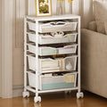 Hongtamoya Rolling Storage Cart with 5 Drawers, Metal Utility Cart with Lockable Wheels, Craft Storage Art Cart, Rolling Drawer Cart for Living Room, Bedroom, Bathroom, Office, Home, White