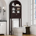 Spurgehom Over The Toilet Storage Cabinet, Bathroom Shelf Organizer Freestanding, Bathroom Arch Cabinet Over Toilet with Glass Door and Anti-Tipping Device, Coffee