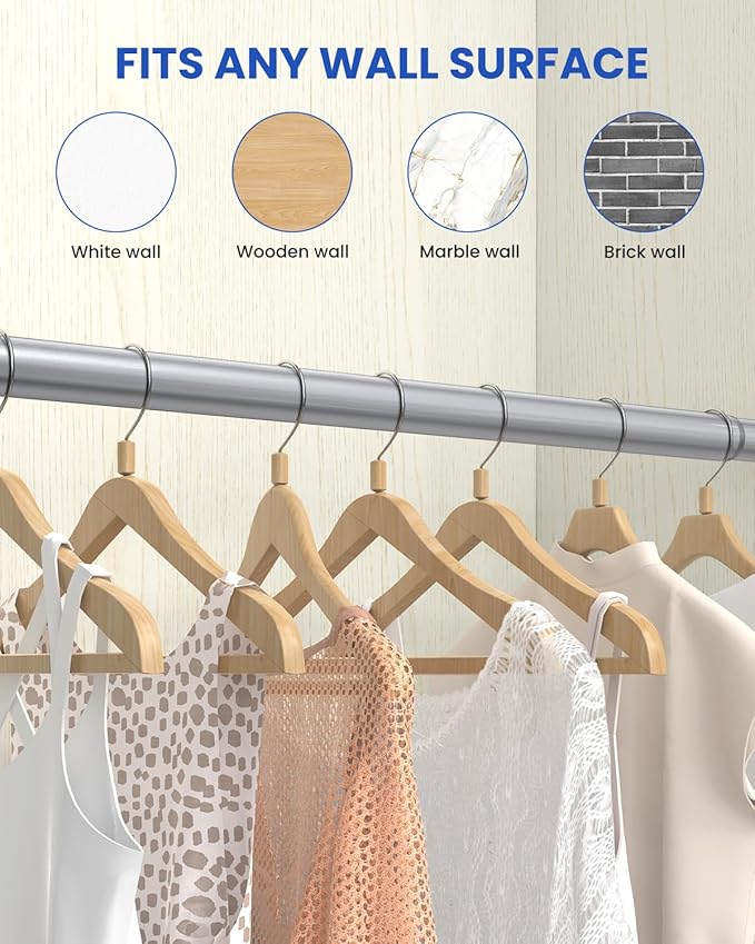 Supforce 2 Pack Closet Rods for Hanging Clothes, 17 to 39 Inches Stepless Adjustable Metal Closet Rod, 1.3 Inches Heavy Duty Clothes Hanging Rod for Closet Wardrobes Laundry RV, Silver