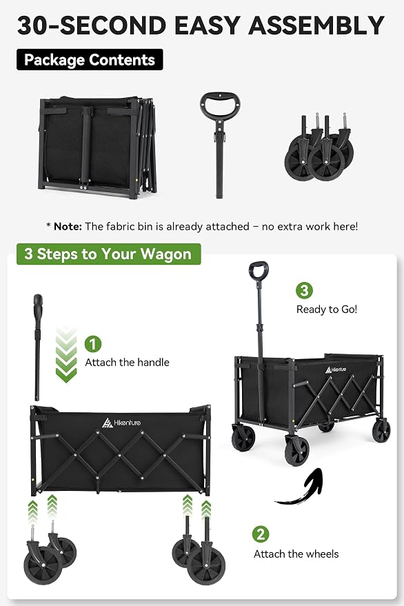 Hikenture Collapsible Wagon Cart with Wheels, 220 lbs Foldable Wagon | 9 lbs Lightweight Portable Utility cart, All Terrain Folding Wagon for Grocery Shopping, Garden, Sports, Camping, Daily Use