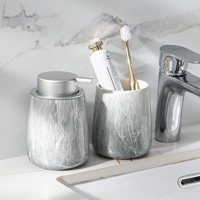 Enra Ceramic Foaming Soap Dispenser,12 oz Gray Hand Foam Soap Dispenser for Bathroom Kitchen with Easy-to-Press Pump(Gray Foam Type)