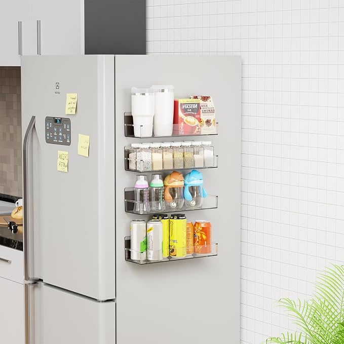 Yieach 6 Pack Acrylic Spice Shelf and Hanging Spice Rack Wall Mount with Adhesive for Inside Cabinets Door,Pantry Door,Kitchen and Rv,Narrow Stick on Spice Organization for Seasoning,Jar,Can Shelf