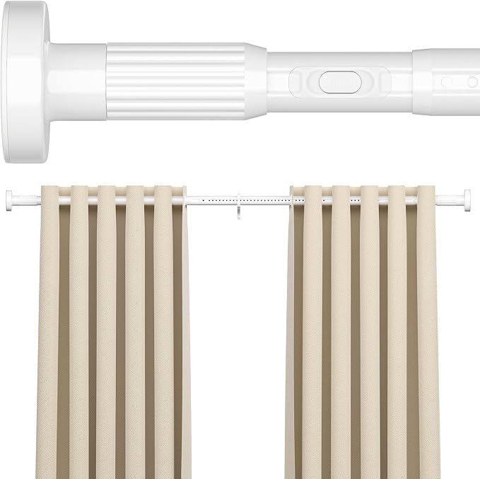 AIZESI 41-124 Inch Heavy Duty White Tension Curtain Rod - No Drilling, Adjustable, Rust-Resistant for Outdoor, Living Room, Window, Bathroom