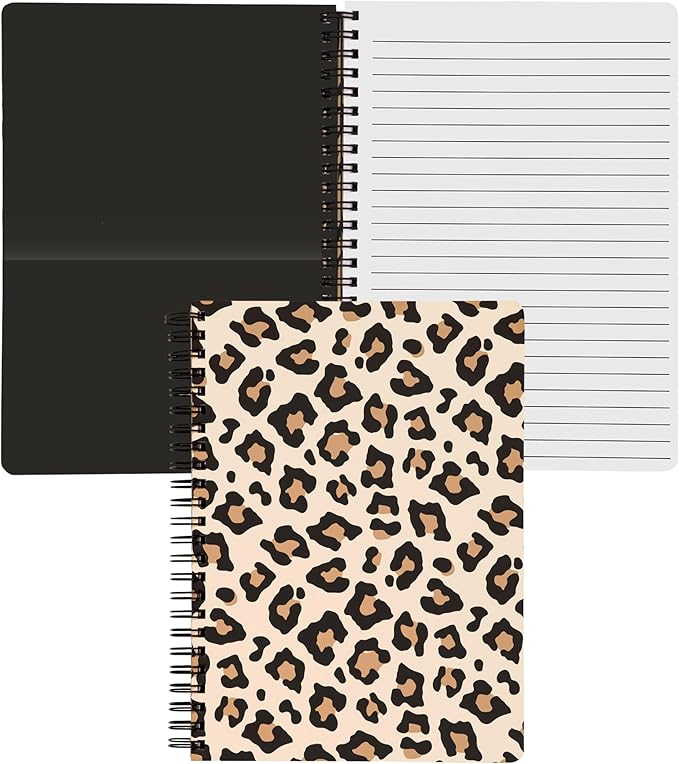 Steel Mill & Co Cute Mini Spiral Notebook, 8.25" x 6.25" Journal with Durable Hardcover and 160 Lined Pages, Leopard