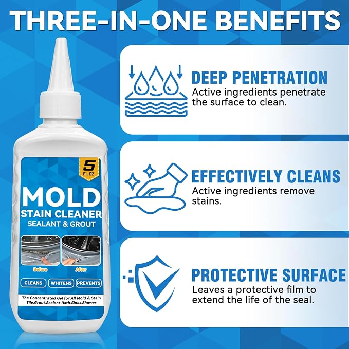 Mold Stain Cleaner, 8 Floz Washing Machine Cleaner Gel with Brush, Household All-Purpose Cleaner Highly Effective in Penetrating for Grout, Fridge, Bathroom, Shower, Front Load Washer