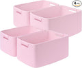 4 Pack Large Storage Basket for Organizing, 17.5"x13"x7" Woven Basket for Shelves, Closet Cube Storage Bins with Wrapped Handle, Cotton Rope Baskets for Kitchen, Clothes, Toys(Light Pink)