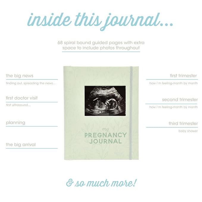 Pearhead My Pregnancy Journal, Guided Pregnancy Memory Book with Sonogram Photo Insert, Trimester Milestone Tracker & Keepsake for Expecting Moms, Baby Shower Gift, Sage Green Leaf