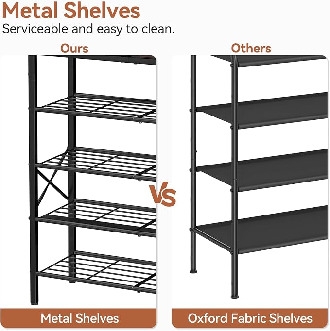 Shoe Rack for Entryway, 5 Tier Shoe Organizer with 2 Non-Woven Drawers, Metal Storage Shoe Shelf for 16-20 Pairs of Shoes, with Wooden Top and Steel Frame, Shoe Stand for Closet Dark Brown