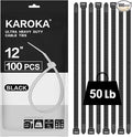 Zip Ties 12 inch (100 Pack), Black, 50 lb, UV Resistant Cable Ties for indoor and outdoor use, by Karoka