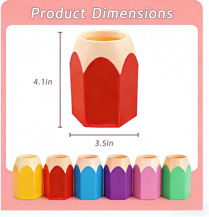 6pcs Pencil Shaped Pen Holders, Cute Desktop Pencil Cup & Makeup Brush Container - Creative Stationery Storage Organizer for Office & Home Decor, Durable Pen Cups, Colorful Containers