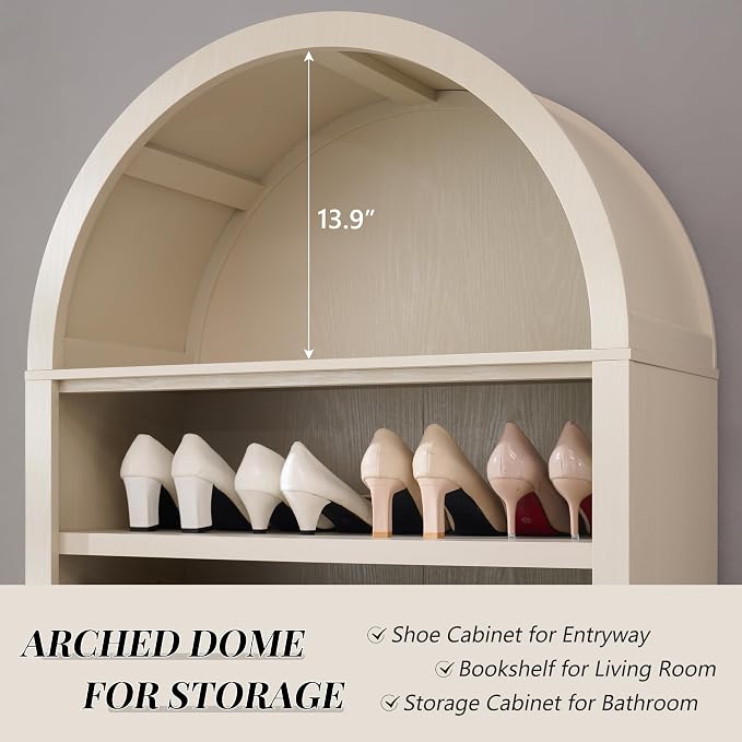 IFGET 71" Tall Arched Shoe Storage Cabinet, 7 Tiers 28 Pairs Wooden Shoe Rack with 3 Adjustable Shelves, Freestanding Shoe Closet Shelf Organizer for Entryway, Hallway, Living Room (Cream)