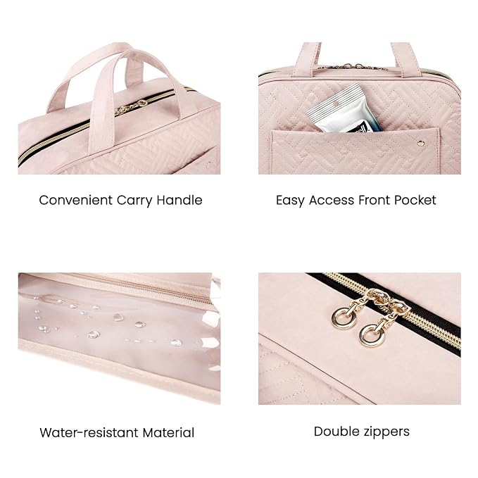 BAGSMART Toiletry Bag Travel Bag with Hanging Hook, Water-resistant Makeup Cosmetic Bag Travel Organizer for Accessories, Shampoo, Full-size Container, Toiletries (Coffee, Medium)