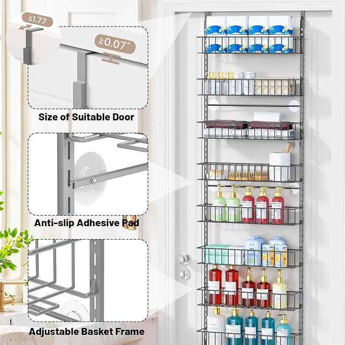 ElegantArray 10-Tier Pantry Door Organizer, Light Gray | Over The Door Pantry Organizer Rack and Storage, Hanging Spice Rack Shelves Door, Home Office Laundry Room Bathroom & Kitchen