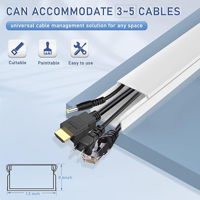 Cable Cover Wall - Cord Hiders for TV on Wall, 157 Inches Cable Cover Channel, White | 157" white cable cover wall kit hides TV cords with customizable raceways for clean wall-mounted setups