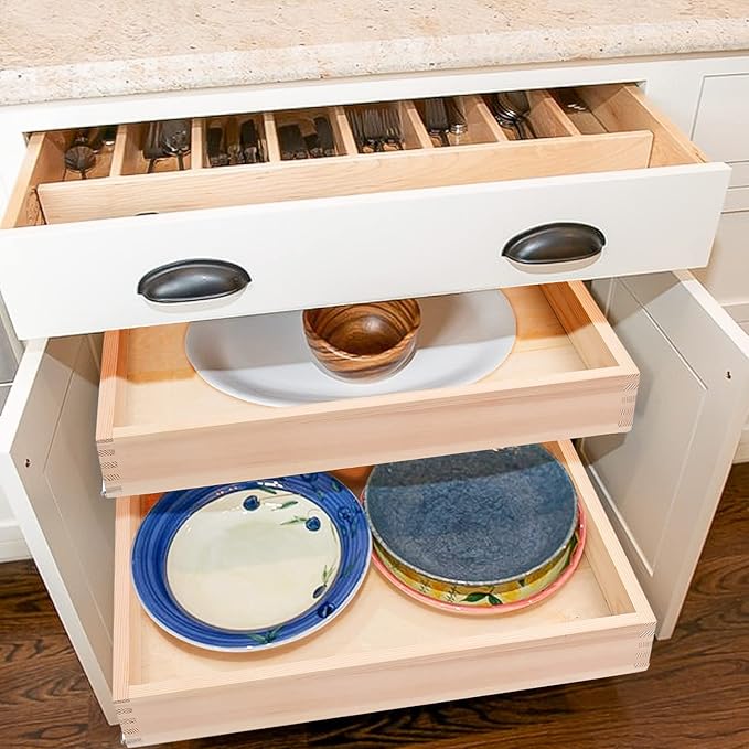 Mulush 23”W x 21”D x 3”H Soft Close Slide Out Wood Drawer Organizer for Kitchen, Bottom and Side Assembly (Cabinet Opening>23.5 inches for Bottom Assembly, Opening= 23 inches for Side Assembly)