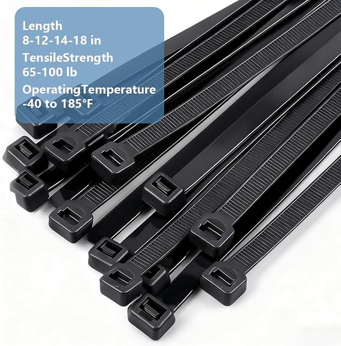 400 Pack Black Zip Ties Assorted Sizes 8+12+14+18 Inch, Heavy Duty 100lbs Self-Locking Electrical Cable Ties, UV Resistant Wire Ties for Indoor and Outdoor Use