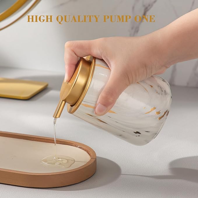 Enra Ceramic Soap Dispenser, 12 oz Gold Marble Hand Lotion Dispenser, Wide-Mouth Refillable Dish Soap Dispenser, Modern Liquid Soap Dispenser for Kitchen & Bathroom Countertop Decor