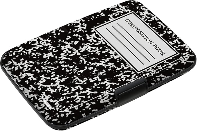 Credit Card Holder, Slim Aluminum RFID Blocking Wallet Debit Card Protector Organizer Metal Case, Black Composition Book