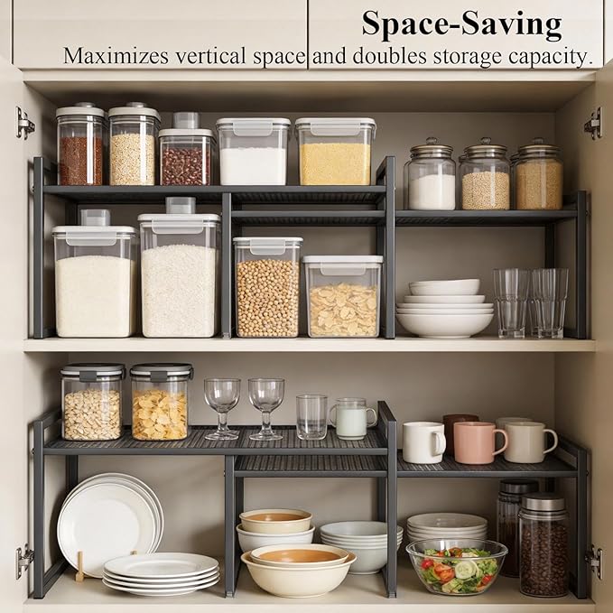 Set of 2 Cabinet Organizers 12.8''W 44 LBS Load Capacity Heavy Duty Kitchen Pantry Shelves Counter Countertop Storage Racks