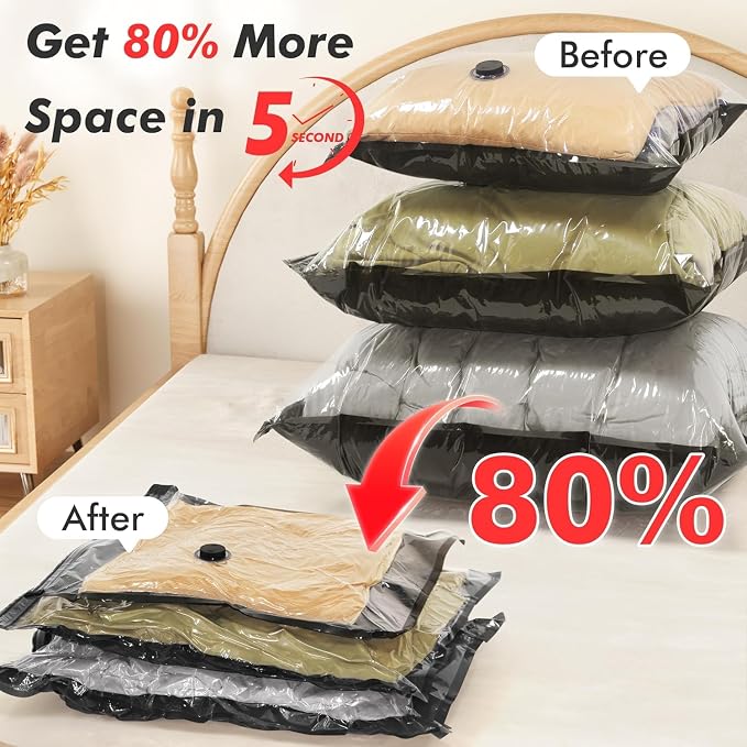 MEIQIHOME 28 Pack PackEase Travel Vacuum Bags 1500mAh Wireless Pump, 80% Compression Space Saver for Luggage, Clear PA+PE Reusable Seal Bags for Clothes, Portable Electric Air Pump for Travel & Home