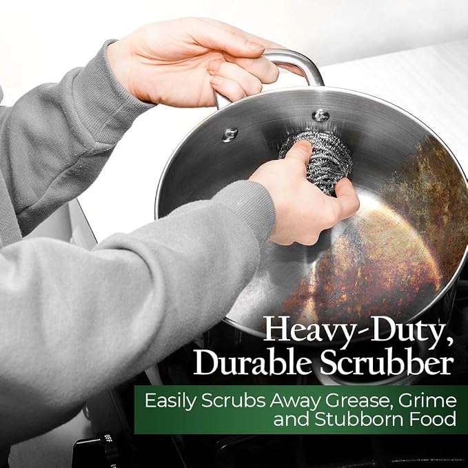 Stanley Home Products Stainless Steel Scrubbers – Rust Resistant Sponge for Pots, Pans, Grills, Ovens, Sinks and Tools – Metal Scrubbers for Kitchen & Garage Cleaning (2 Pack - 4 Count)