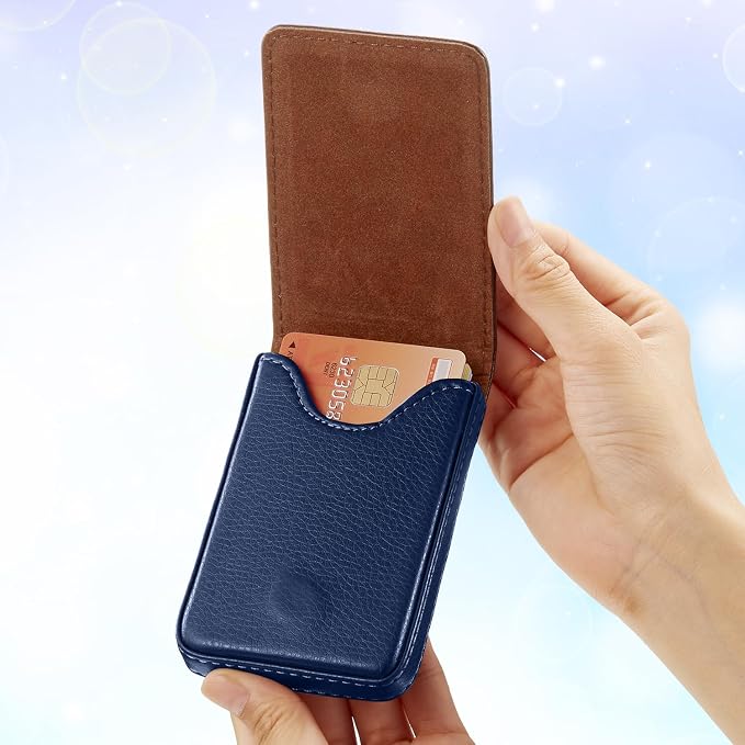 Outus 2 Pcs Business Card Holder, PU Leather Business Card Case Pocket Wallet with Magnetic Shut for Men Women(Blue,Classic)