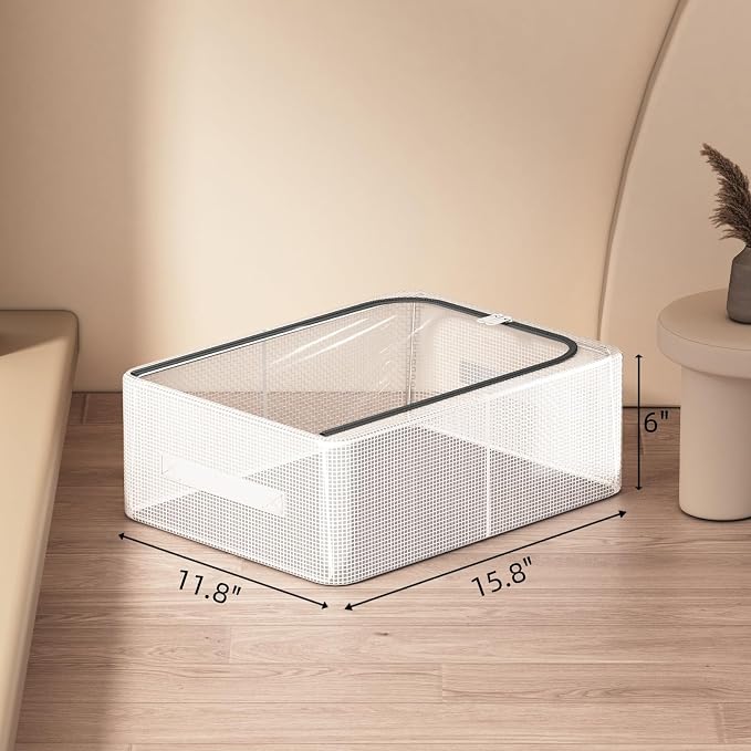 1 Pack Clear Shoe Storage Boxes for Boots Sneaker, 15.8" x 11.8" x 6" | Stackable Closet Organizer Bins, Lids, Metal Frame, Waterproof PVC Cloth