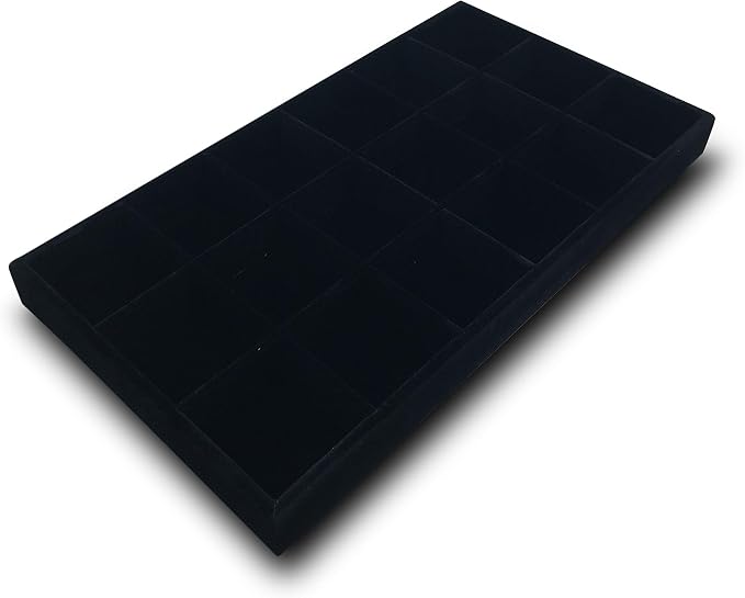 The Display Guys - Stackable Jewelry Tray and Organizer - for Drawers, Dressers, Store Display (18 Compartments, Black Velvet)
