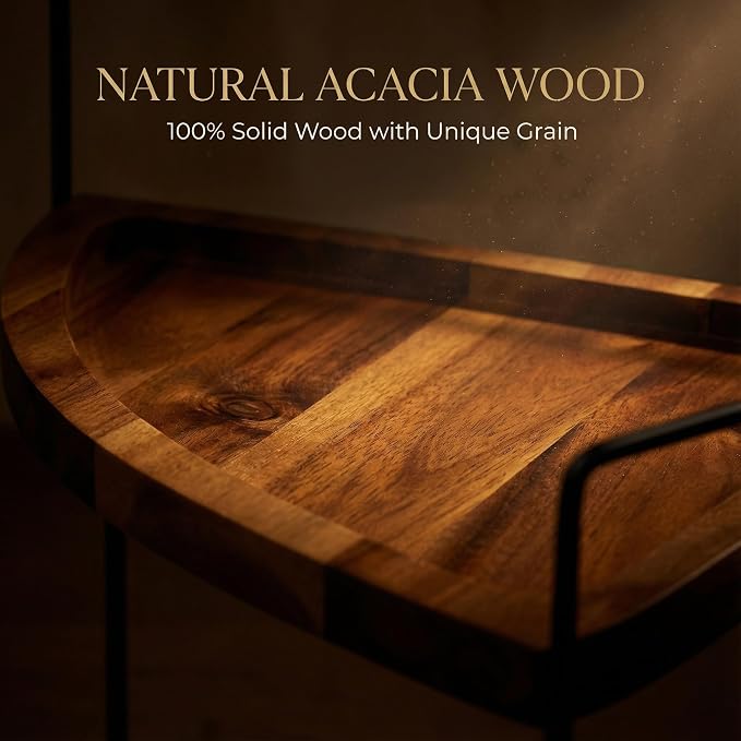 Demigo 2-Tier Corner Bathroom Organizer, Acacia Wood Countertop Shelf | 13.2 x 9.9 in Wooden Corner Shelf for Vanity, Kitchen Counter, Cosmetic & Bathroom Storage, Counter Makeup Organizer