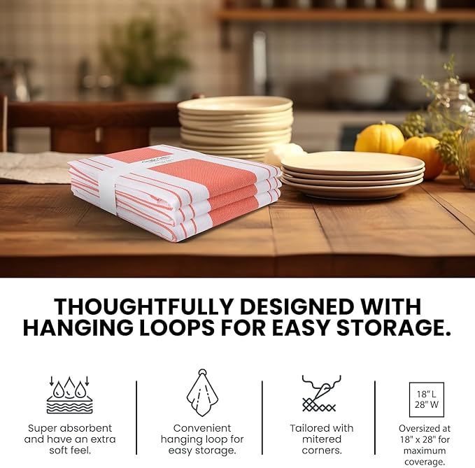 Stripe Kitchen Towels Decor Mordern Design Centreband Tea Dish Towels Boho Stripe Absorbent Festive Gift Set of 3 Pantry Reusable Kitchen Dish Towel|Easter Spring Decor 18x28 Inch Coral