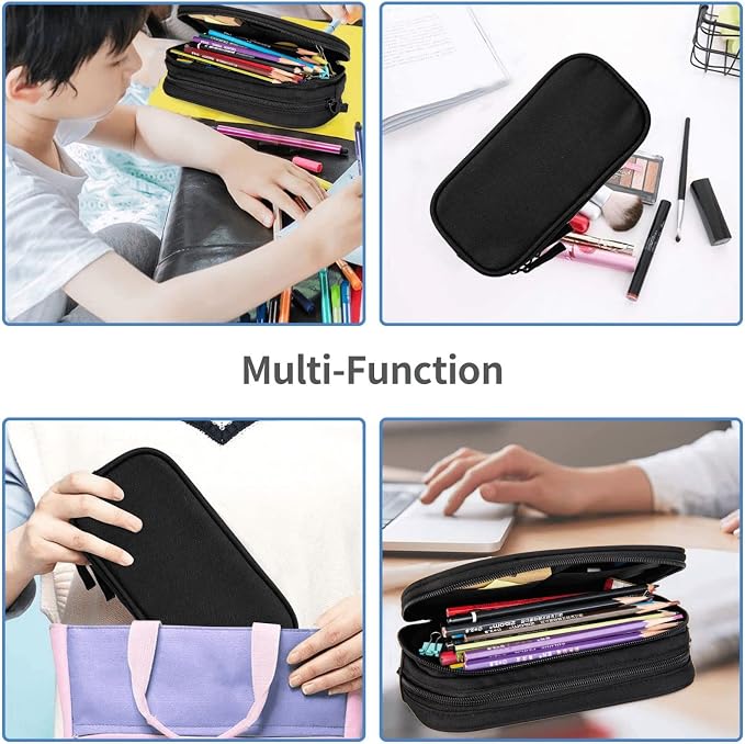 Perinsto Army Camouflage Pencil Case Big Capacity Multi Compartment Stationery Box Black And Grey Camo Pencil Pouch Holder Desk Organizer For School Office Home, Black