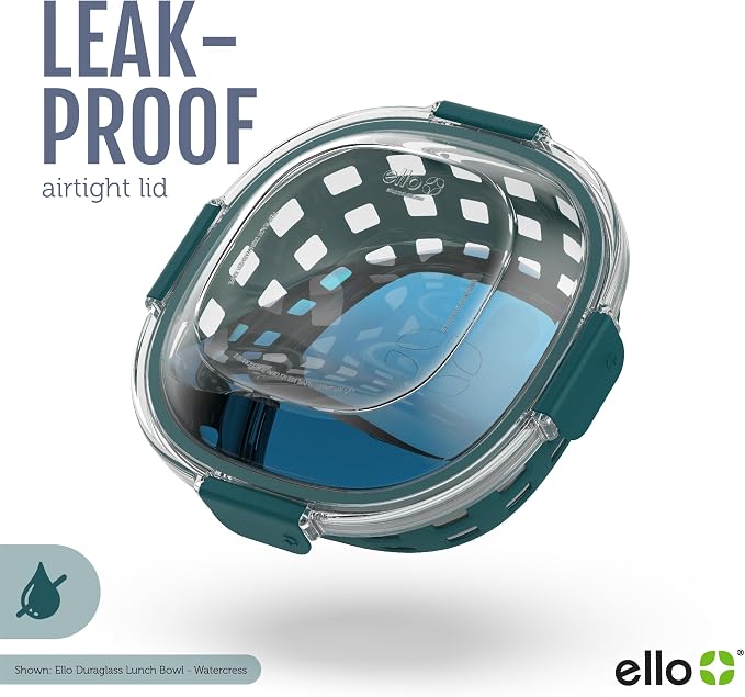 Ello DuraGlass Food Storage Glass Lunch Bowl Container - Meal Prep Container with Silicone Sleeve and Airtight Lid, 5 Cup, Teal
