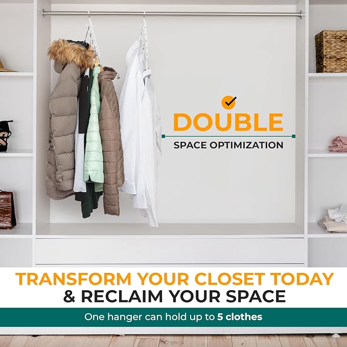 CraftyCrocodile Space Saving Hangers for Clothes - 6 in Pack, Heavy Duty Plastic, Multi Closet Space Savers for Shirts, Pants, Jeans, Sweaters - Hanger Organizer Space Saver, White