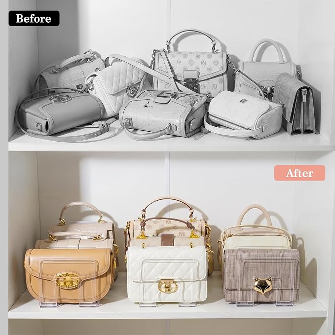 Clear Acrylic Purse Organizer for Closet, 9-Slot Handbag Organizer, No Assembly, for Shelf Divider Handbags, Clothes, Sweater