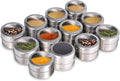 Magnetic Spice Jars,12 Pcs Stainless Steel Spice Tins with Lid and Small Holes for Sprinkle Rust Free Easy to Clean Includes 94 Labeling Stickers