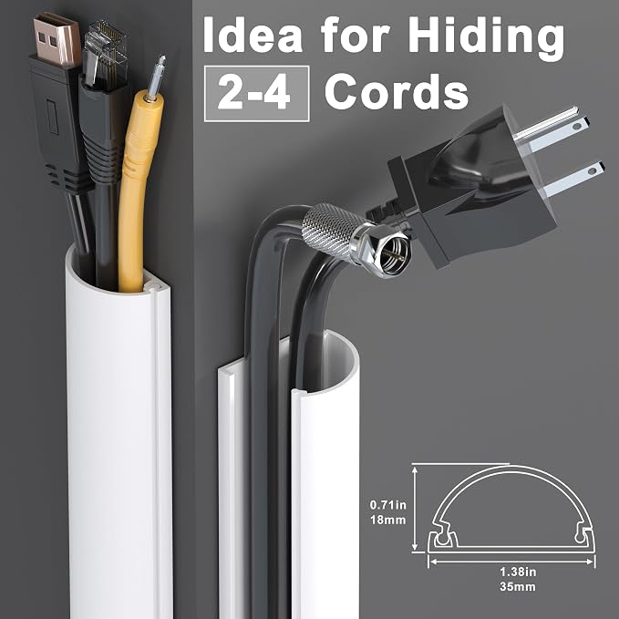 ZhiYo 42.5in Cord Hider for 2-4 Wall-Mounted TV Wires, 1.4"W x 0.7"H, Black | Split-Hinge Design for Easy Installation, Half-Round Glazed Finish Ideal for Wall/Baseboard, Self-Adhesive, 3Pack(14.2" Each)