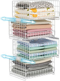 Hongtamoya 4-Tier Sliding Closet Organizers and Storage Shelves, Stackable Closet Shelf Organizer Basket Bins, Drawer Shelf Storage Container for Wardrobe Cupboard Kitchen Bathroom Office, White