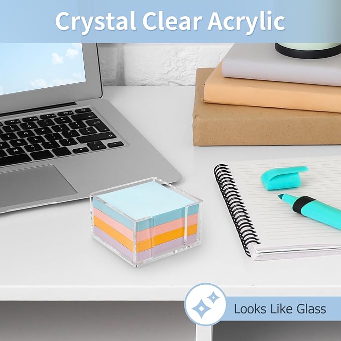Acrylic Sticky Note Holder, 3 x 3 Crystal Clear Sticky Note Dispenser Acrylic Notepad Holder for School Home Office Desk Organization
