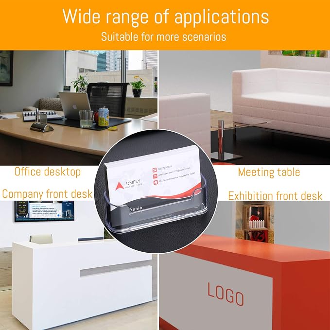 2 Pack Clear Business Card Holder for Desk, Plastic Business Card Display Desktop Acrylic Business Card Stand for Office, Exhibition Booth