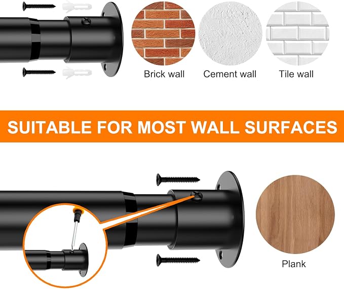 Closet Rod, 17-85 Inch Adjustable Closet Rod for Rugged Durability,1.3 Inch Diameter Heavy Duty Closet Rods for Hanging Clothes, Premium Metal Closet Poles for Wardrobes