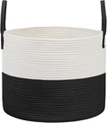 JMvicyroam 115L Extra Large Machine Washable Cotton Rope Blanket Basket | Collapsible laundry hamper, Reinforced handles, For blankets, pillows, toys and clothes, Living room and bedroom, White&Black