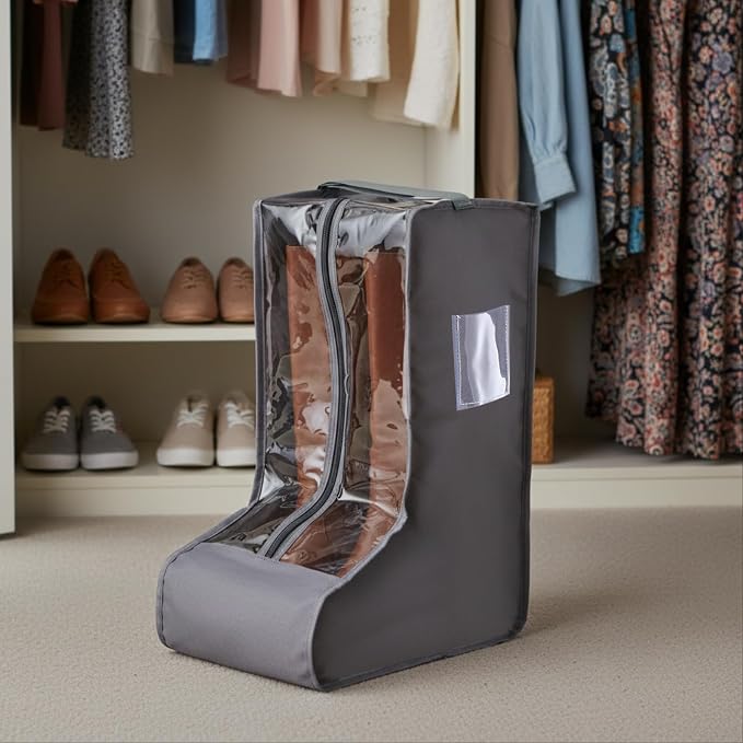 Sanwuta 4 Pcs Grey Portable Boots Bag for Cowboy Boots Tall Boot Storage Bags Portable Waterproof Protector Tools for Travel and Daily Wardrobe Shoe Cabinet and Other Home