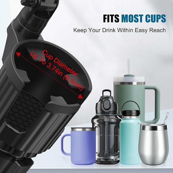 2 in 1 Auto-Clamping Cup Phone Holder for Car, 15W Fast Wireless Charging Cup Holder Phone Mount with Type-C Cable, Adjustable Car Cup Expander for Large Bottles