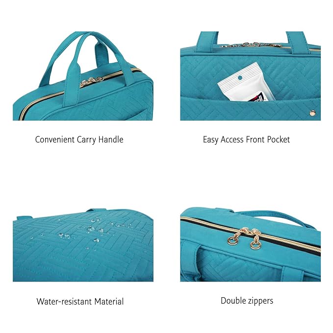 BAGSMART Toiletry Bag Travel Bag with Hanging Hook, Water-resistant Makeup Cosmetic Bag Travel Organizer for Accessories, Shampoo, Full Sized Container, Toiletries，Large-Teal