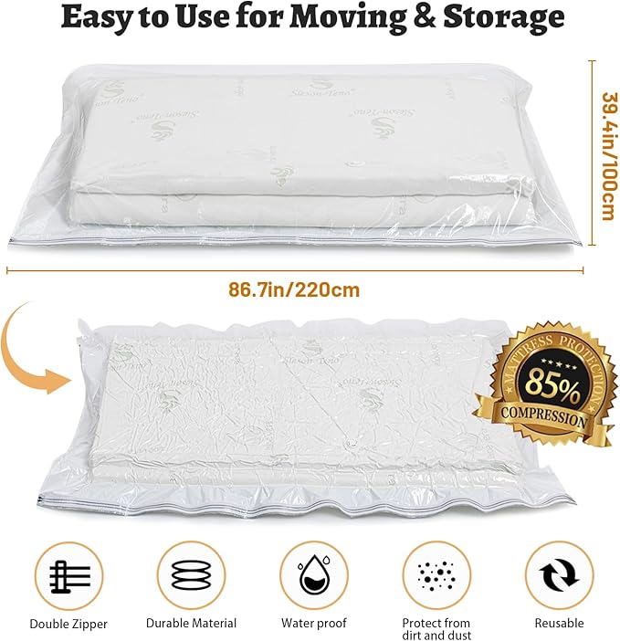 2 PCS Mattress Vacuum Bag, 86.7x39.4 inches Space Saver vacuum Storage Bags,Oversized Vacuum bags, MattressBag Vacuum Sealer Bag for Memory Foam Mattress Moving Shipping Storage