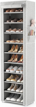 VTRIN Vertical Narrow Shoe Rack Organizer Tall Shoe Rack for Closet Entryway 10 Tier Non-Woven Cover Shoe Shelf Holds 20-22 Pairs Free Standing Shoe Storage Cabinet with Dustproof Cover, Multi Color