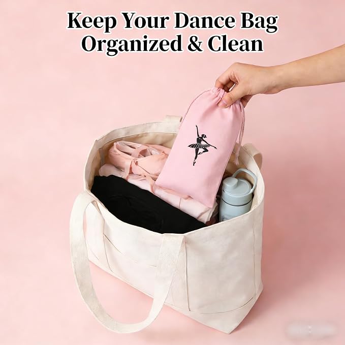 Pointe Shoe Bag Breathable Canvas Ballerina Dance Bag Soft Sole Drawstring Ballet Accessories (Canvas Drawstring, Pink)