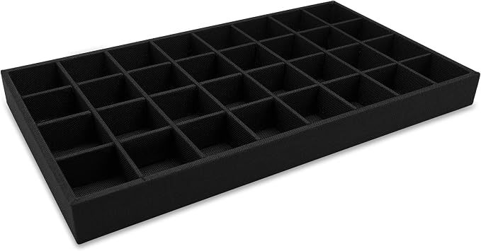 The Display Guys - Stackable Jewelry Tray and Organizer - for Drawers, Dressers, Store Display (32 Compartments, Black Burlap)