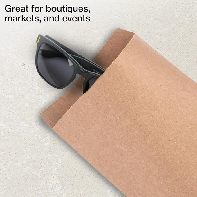 SSWBasics Medium Natural Kraft Paper Merchandise Bags - 8½ W x 11 H - Case of 1000 - Paper Bags for Small Business - Medium Kraft Paper Bag, 8 x 11 Flat Paper Sacks for Jewelry, Gifts, Cards,